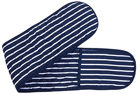 ZIMEL HOMES-Butcher Stripe Double Oven Gloves, Durable Cotton With Heat-resistant Lining Quilted Cooking Pot Holder Heat Resistant (Blue/white) One Size Fits All