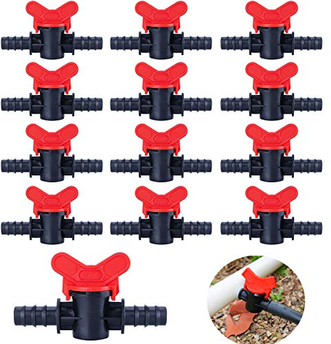 20PCS Drip Irrigation Switch Valves, Kalolary 1/2 in-Line Ball Shut Off On Valve Barbed Tee Straight Valves for 16mm Tube 1/2 Inch Barbed Gate Irrigation Fittings for Pipe Connection System