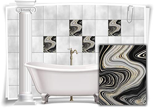 Medianlux Fliesen-Aufkleber Folie Marmor Öl Ölfarben Abstrakt Grau Schwarz Gold Bad WC Deko Küche, 8 Stück, 20x25cm m23m84h-139585