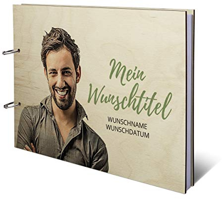 Geburtstag Gästebuch Birkensperrholz Ringbuch UV-Druck individuell Holzcover 72 Blatt | 144 Seiten DIN A4 quer 302x215mm - freigestellt
