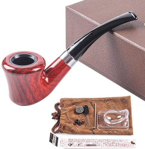 Pfeife, Klassische Filter Abnehmbare Holzpfeife In Geschenkbox (7 Zubehör), Verwendet Für Das Geschenk Des Vaters/Freund Geschenk/Ehemann Geschenk/Sammlung