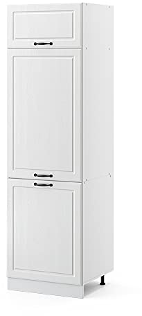 Vicco Kühlumbauschrank R-Line, Weiß Landhaus, 60 cm | MDF-Front · ✓ Kühlschranknische · Höhenverstellbare Füße · Metallgriffe · ✓ Frei kombinierbar