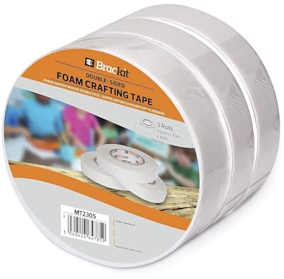 brackit 3 Rolls Double-Sided White Foam Craft Tape – 25mm x 1mm x 10m – Multipurpose For Crafting, Card Making, Arts & Crafts, Wrapping, Securing Photographs, Documents, And More