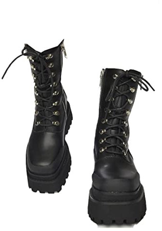 AORUIDA Botines con Cordones para Mujer Plataforma de cuña Motero Militar de Combate Botas Botas de Nieve,Negro,38 EU