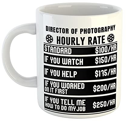 Just The Shirt Director of Photography Hourly Rates White Ceramic Hand Printed Mug