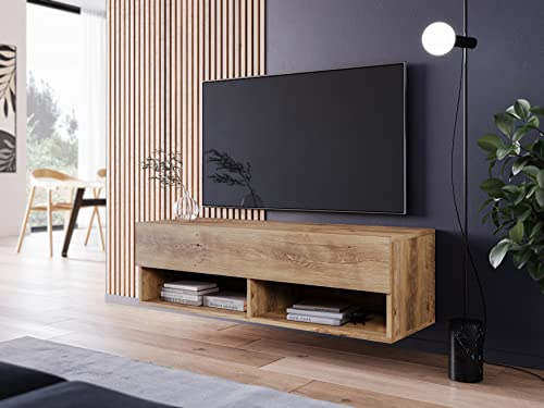 LOWBOARD A Meuble TV 100 cm - Éclairage LED en option - Meuble TV - Petit meuble TV - Couleurs différentes (Châtain avec LED)