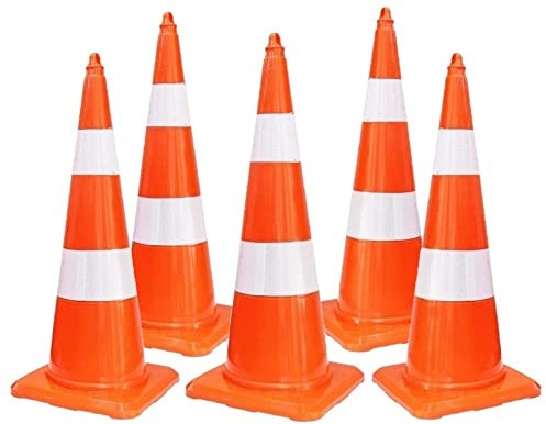5Pcs Traffic Cone 750 MM Bollard Set | Unbreakable Full Soft PVC Road Safety Reflective Traffic Cone | UV Protected High Visibility Orange Traffic Safety Cone | Portable Wind Resistant Traffic Cone