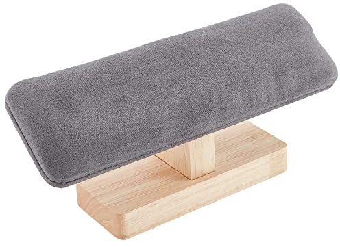 NBEADS Wooden Watch Display Stand, T-Bar Bracelet Holder Faux Suede Jewelry Organizer Holder Removable Bangle Pendants Anklet Tower Rack for Home Use, Retail Display Selling, Gray, 19.5x5x8.9cm