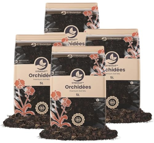 Sybotanica - Terreau orchidées 20 L - Substrat Coco Premium pour Phalaenopsis, Dendrobium, Cattleya - sans Tourbe - Engrais Organique 180 Jours - Idéal pour Plantes d'intérieur