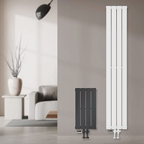 ML-Design Paneelheizkörper Einlagig 600x300 mm Anthrazit Mittelanschluss mit Bodenanschlussgarnitur Durchgangsform Multiblock Thermostat Badheizkörper Vertikal Designheizkörper Flachheizkörper Heizung