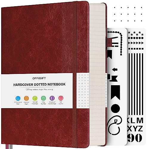 Notizbuch A5 Dotted, Hardcover Tagebuch mit 312 Nummerierten Seiten, 100g/m² Tintenfestes Papier Gepunktete Notizbücher mit Registerseiten, Tagebuch für Erwachsene, 14,5 x 21,5 cm, Burgund | 100g/m² Tintenfestes Papier Gepunktete Notizbücher mit Registerseiten, Tagebuch für Erwachsene, 14,5 x 21,5 cm