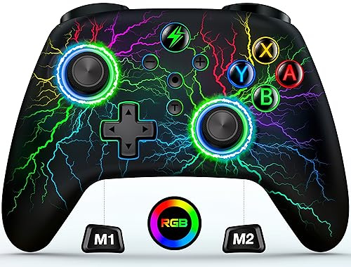 HASACOOL Switch Controller for Switch/Switch 2/Lite/OLED, LED Light Multi-Platform Wired Windows PC Controller/Wireless iOS Android Switch Pro Controller with RGB Color/Programmable/Vibration/Turbo