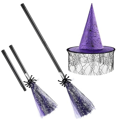 CLISPEED Halloween Witch Broomstick with Witch Hat Kids Fancy Dress Costume Party Decoration Props for Halloween Decoration