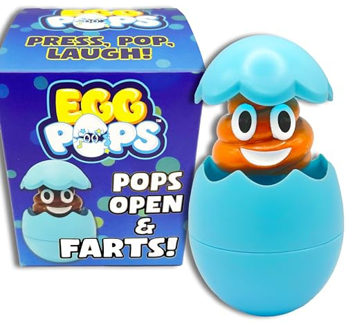 Egg Pops Farting Toy – Pops Up & Farts, Easter Basket Stuffers for Teens & Kids, Interactive Poop Character in Egg Shell, Silly Novelty Gag Gift for Boys & Girls, Easter Toys Essentials (Blue)