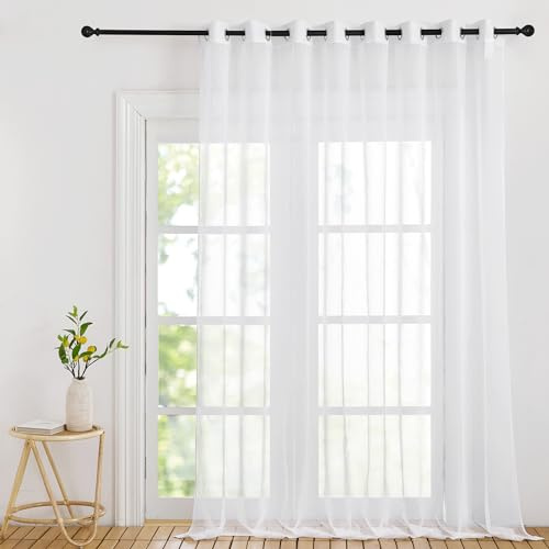 PONY DANCE Raumteiler Vorhang Weiß Transparent Gardinen mit Ösen Wohnzimmer | 1er Set,H220 x B300 cm,Schlafzimmer Vorhang Durchsichtig,Extra breite Voile Gardinen,Sanfte Lichtfilterung,Deko,Luftig