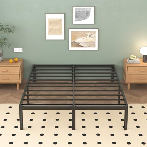 Lutown-Teen Double Bed Frame 4ft6 with Rounded Corner Legs, Heavy Duty Metal Bed Frame Small Double with Steel Slats Support, Double Bed 36 cm High, Noise Free, Easy Assembly