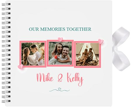 Anniversary Valentine’s Day Couple White Scrapbook Photo Album With Ribbon Closure 80 Pages Wedding Birthday Memory- 30 x 30cm - Personalised Our Adventure Book
