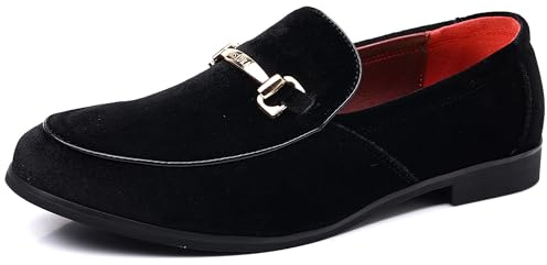 COSIDRAM Mens Dress Shoes Loafers Business Classic Suede Luxury Copper Chain Party Wedding Moccasins for Male Black 11