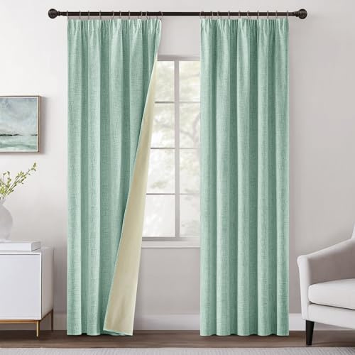 MIULEE Verdunklungsvorhänge Kräuselband Gardinen Leinenoptik Vorhang Blickdicht Thermovorhang Kälteschutz Vorhänge Wohnzimmer Schlafzimmer Wärmeisolierend 2er Set 175x140 cm Sommer Grün
