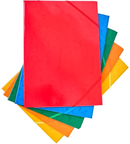 Dohe - Kartongmappar (5 st.) - Stängning med Elastiska Gummiband och Klaffar, 5 Färger, Folioformat 24,5x34 cm, Tjocklek 600 g/m², Kontorsmaterial