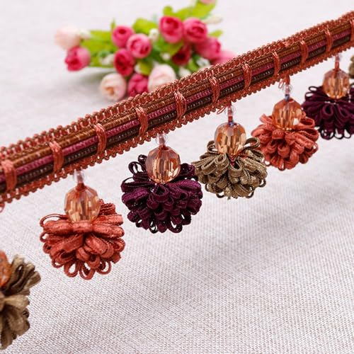 TMTGTS Quaste Vorhang Trim Band Trim 3m*6cm Bunte Tannenzapfen Kugel Spitze Kleidungszubehör Tannenzapfen Kugel Quaste Vorhang Spitze Zubehör für Abdeckung Rand Dekorative Vorhang Trim