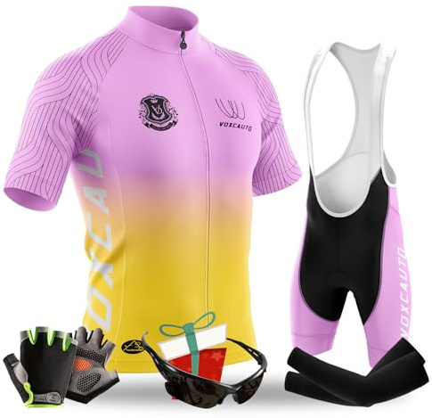 VOXCAUTQ Maillots de ciclismo de manga corta para hombre Conjunto de ropa de verano, culottes de ciclismo con acolchado de gel 9D Ropa Bicicleta Respirable Secado Rápido