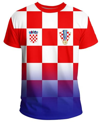 YuanDiann 2024 Coppa Europea Calcio T Camicie Croazia Fan Sport Casual Stampa Bandiere nazionali Manica Corta Uomini Donne Bambini Asciugatura Rapida Maglia Traspirante, 2#, XX-Small