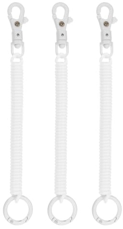 PATIKIL Indragbar Spiral Fjäder Nyckelring, 3 Stycken Anti-Lossning Nyckel Kedja Fästelement Med Plast Nyckel Karbinhake Och Plånbok, Vit, Vit