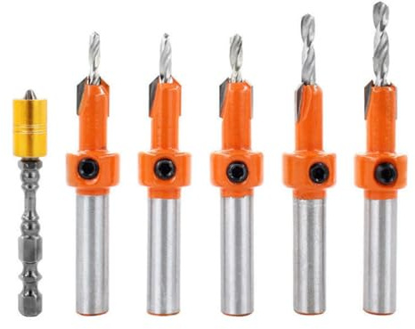Greethga Juego de 6 brocas avellanadas para carpintería, taladro cónico, kit de herramientas de tornillo hexagonal, taladro avellanado.