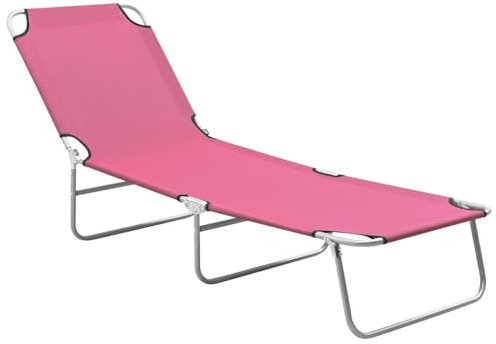 LAPOOH Klappbare Sonnenliege Stahl und Stoff Rosa, Gartenliege, Liegestuhl, Sonnenstuhl, Sonneninsel Outdoor, Liegen, Gartenmöbel, Bäderliege, Relaxliege - 310330