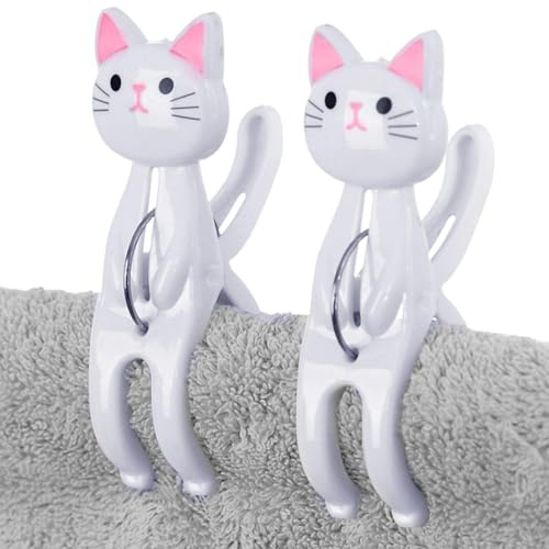 Clips pour Serviette de Plage, Pinces à Linge pour Chat - Clip sans Trace en Forme de Chat pour vêtements | 2 Pinces à Linge sans Trace, pour étendoir, blanchisserie, Salle de Bain