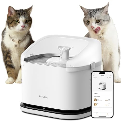PETLIBRO Kattfontän RFID Pet Identification Dryckesfontän för katt, 3L Dockstream Appövervakning Katt som dricker fontän, Flera husdjurs vätskeövervakning, med halsbandsetikett, 2,4Ghz Wi-Fi