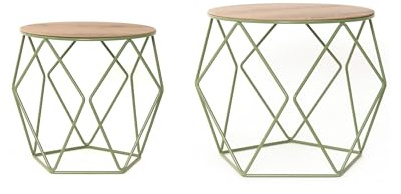 MYWIRE® Couchtisch Sanna - 2er Set moderner Beistelltisch aus Holz & Metall, rund, Industrial Design, ideal für Wohnzimmer, robust & platzsparend (Resedagrün)