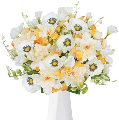 HUAESIN 4pcs Kunstblumen Künstliche Mohnblumen wie echt Pflanzen Blumen Fake Blumen Deko Blumen Künstlich Kunst Blumen Kunstblumenstrauss für DIY Blumensträuße Arrangement Hochzeit Home Decor