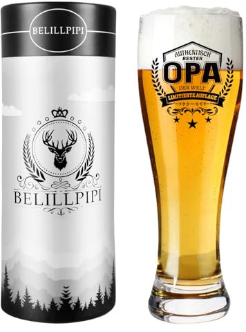 Belillpipi Geschenk für Opa, Bierglas Mit Gravur Bester Opa Der Welt, Vatertagsgeschenke Bierkrug 0,5L Personalisiert Geburtstagsgeschenk für Opa, Bierglas Geschenke