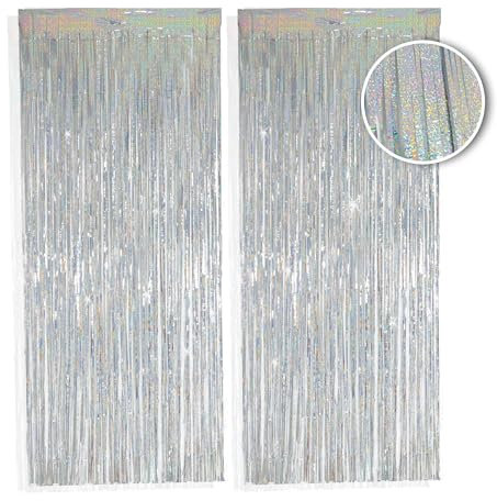 PHENO FLAGS 2 rideaux en franges argenté, 1x2,5m - décoration scintillante pour le Nouvel An dans un style métallique étincelant, guirlande en franges pour votre fête