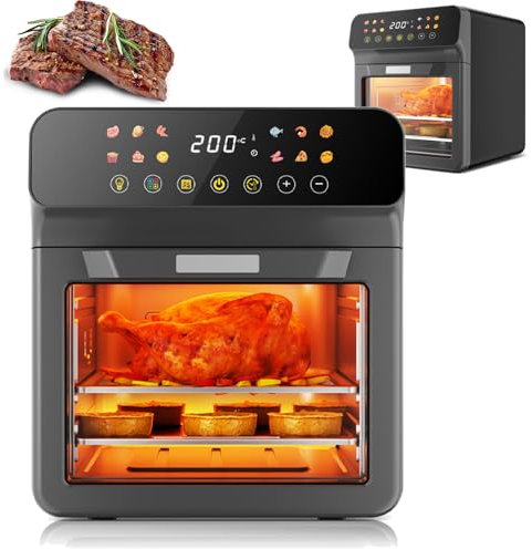 MZBDYYF Air Fryer Gain Goaster Four Forme, Four à Convection Multifonction avec fenêtre Visible, 360 ° Hot Air Countertop Mini Oven Electric Grill - Timer & Temperature Control - Off-White