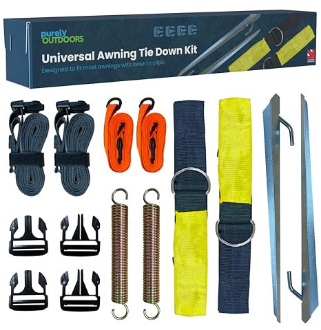 Purely Outdoors Awning Tie Down Kit Storm Straps - Storm Straps & Buckle Clips For Caravan Full & Porch Awnings, Universal Fitment With Springs & Anchors