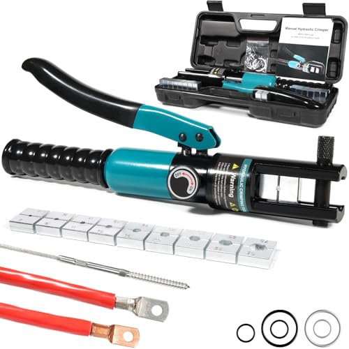 Brileine 10-Ton Hydraulic Crimping Tool with 9 Dies - Battery Cable Crimper Tool & Wire Rope Crimping Tool for 12 AWG to 2/0 AWG, 1/16 1/8 3/16 Stainless Steel Cable Railing Tool, Hydraulic Crimper
