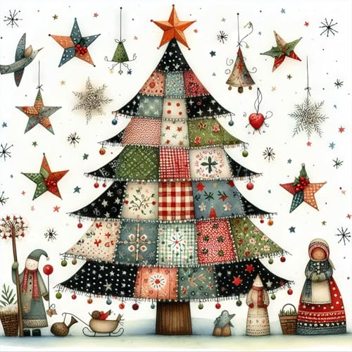 Fiorky Kit de punto de cruz de árbol de Navidad impreso con hilo de algodón ecológico de bordado completo de 11 quilates Arte 50 * 50 cm, kits de punto de cruz para adultos principiantes