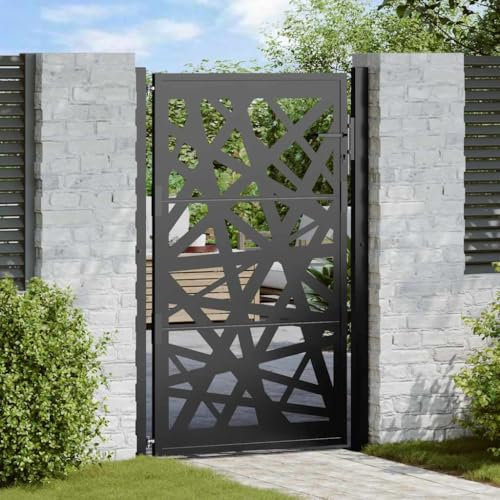 qohoio 4100951 Garden Gate Black 105x155 cm Steel Light Design Garden Gates High galvanised wrought iron metal swing gate
