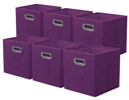 powerking Contenitore contenitore di stoccaggio in tessuto, 6 Pack pieghevole panno di stoccaggio Cube Organizer Cassetto con maniglia in metallo per armadio e giocattoli di stoccaggio, Viola