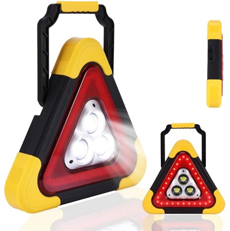 Solar LED Car Warning Light, 2000mAh Solar Powered Car Warning Triangles with 4 Lighting Modes, Waterproof USB Rechargeable Emergency Roadside Lights for Traffic Warnings Roadblocks Field Rescue