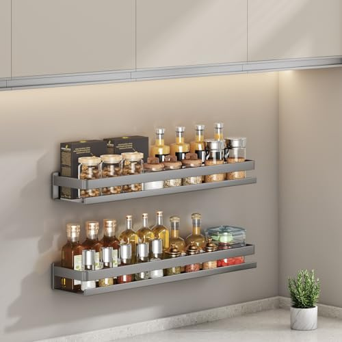AZVFLY Mensola doccia senza foratura, 2 pezzi: organizer da bagno, grande capacità in acciaio al carbonio, per bagno e cucina (grigio, 50 cm)