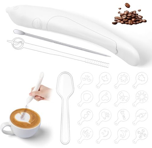 HOTUT Latte Art Pen, Electric Coffee Pen, Cocoa Latte Art Spice Pen Works with Cinnamon, Salt, White Sugar, Fine Coffee Grinds, Cocoa Powder, DIY Coffee Accessories, Cake Decorating