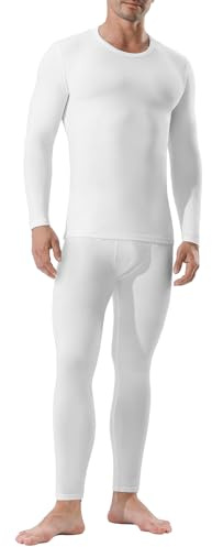 Channo Ropa Interior Térmica para Hombre: Camiseta Manga Larga y Pantalones Térmicos - Ideal para Correr y Esquiar Blanco XL