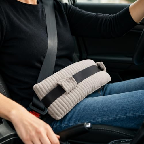 RoamReady Seat Belt Pillow Post Surgery, Hysterectomy Recovery Must Haves | Mastectomy Pillow, Corduroys Seatbelt Cushion for Breast Cancer Post Protector, Heart Surgery Recovery Gifts, Light Gray