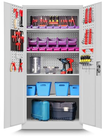 Jan Nowak Werkzeugschrank TC01A Werkstattschrank Garagenschrank Universalschrank Lagerschrank Pulverbeschichtet Flügeltüren Stahlblech 180 cm x 90 cm x 50 cm (Grau)