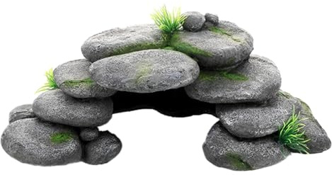 Decorazione per Acquario,Mengger Decorazione per Acquario Grotta con Erba Verde,Paesaggio in Poliresina 23*13*8 cm,Decoraziones Roccia Grotta,Decoraziones in Resina,Adatta per Vasche D'acqua Acquari