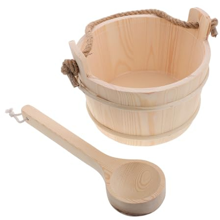 MUCKLILY Juego de barriles para Sauna Cubo de Sauna y cucharón Suministros de Sauna Cuchara de Sal de baño Kit de Cubo de Sauna Cubo de Sal Accesorios de Sauna para Hombres de Madera Beige